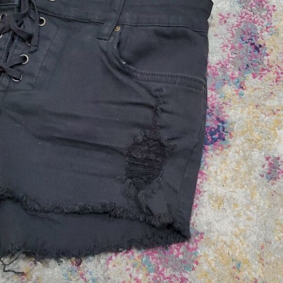 Billabong Lace up Denim Shorts in Charcoal Black Size 27 - Picture 4 of 14